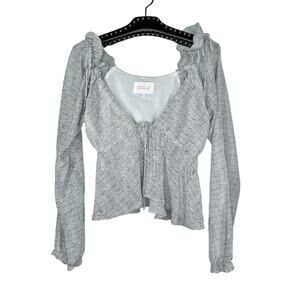 Stone Cold Fox Silk Spotted Long Sleeve Front Tie Peplum Top 0 NWOT